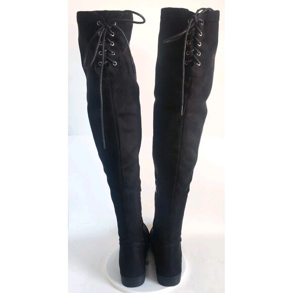 Dream Pair Thigh High Over The Knee Boots Size 8 Faux Suede Black Low Block Heel - Picture 7 of 16